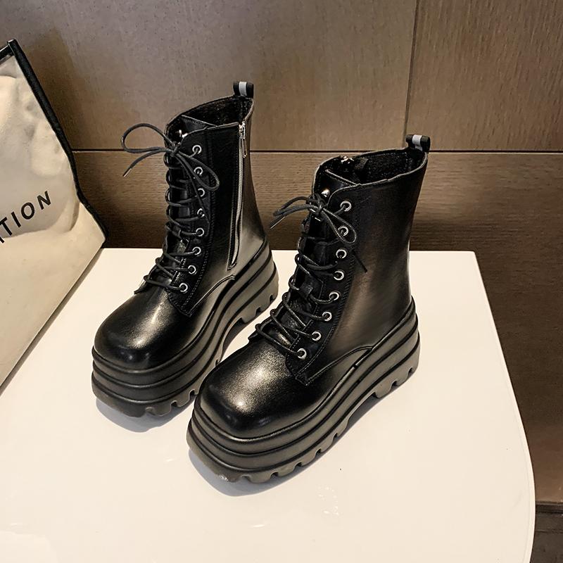 New Fashionable/comfortable Short Boots 9cm Catwalk Motorcycle Rider Boots To Increase Legs/show Thin Thick Sole Women's Boots