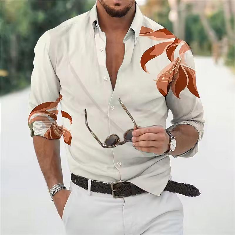 Summer Casual Hawaiian Floral Print Shirt Men's Long Sleeve Shirt 3D Print Lapel Shirt Men and Fashion Long Sleeve Shirt