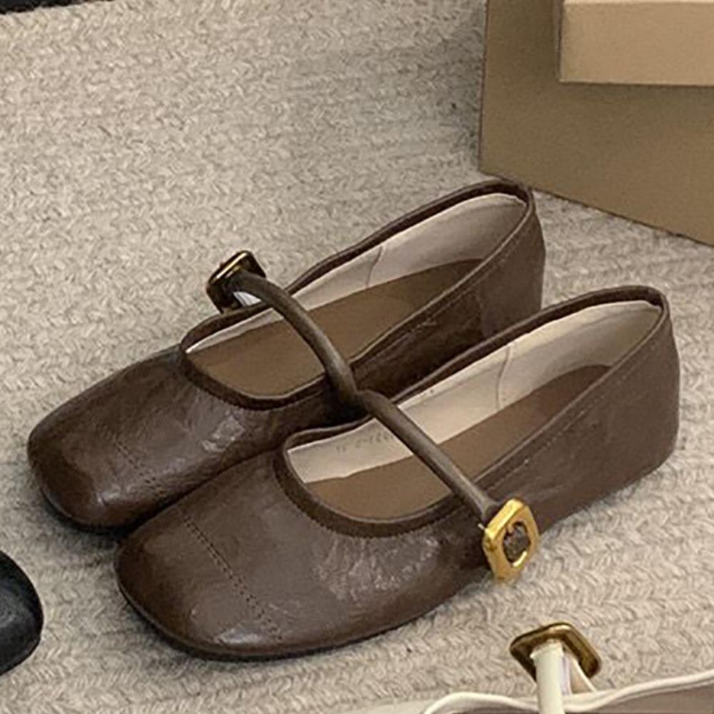 Flat Shoes for Women's 2025 Spring New Style French Retro Versatile Square Toe Shallow Mouth Pumps for Women Mary Jane Shoes