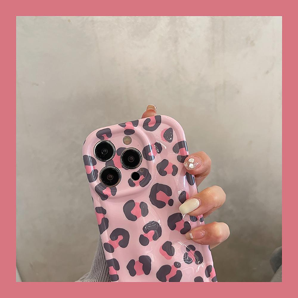 3d Meteorite Pink Leopard Pattern Cute Shockproof Phone Case For Iphone 14 11 12 13 Pro Max Fashion Soft Silicone Back Cover