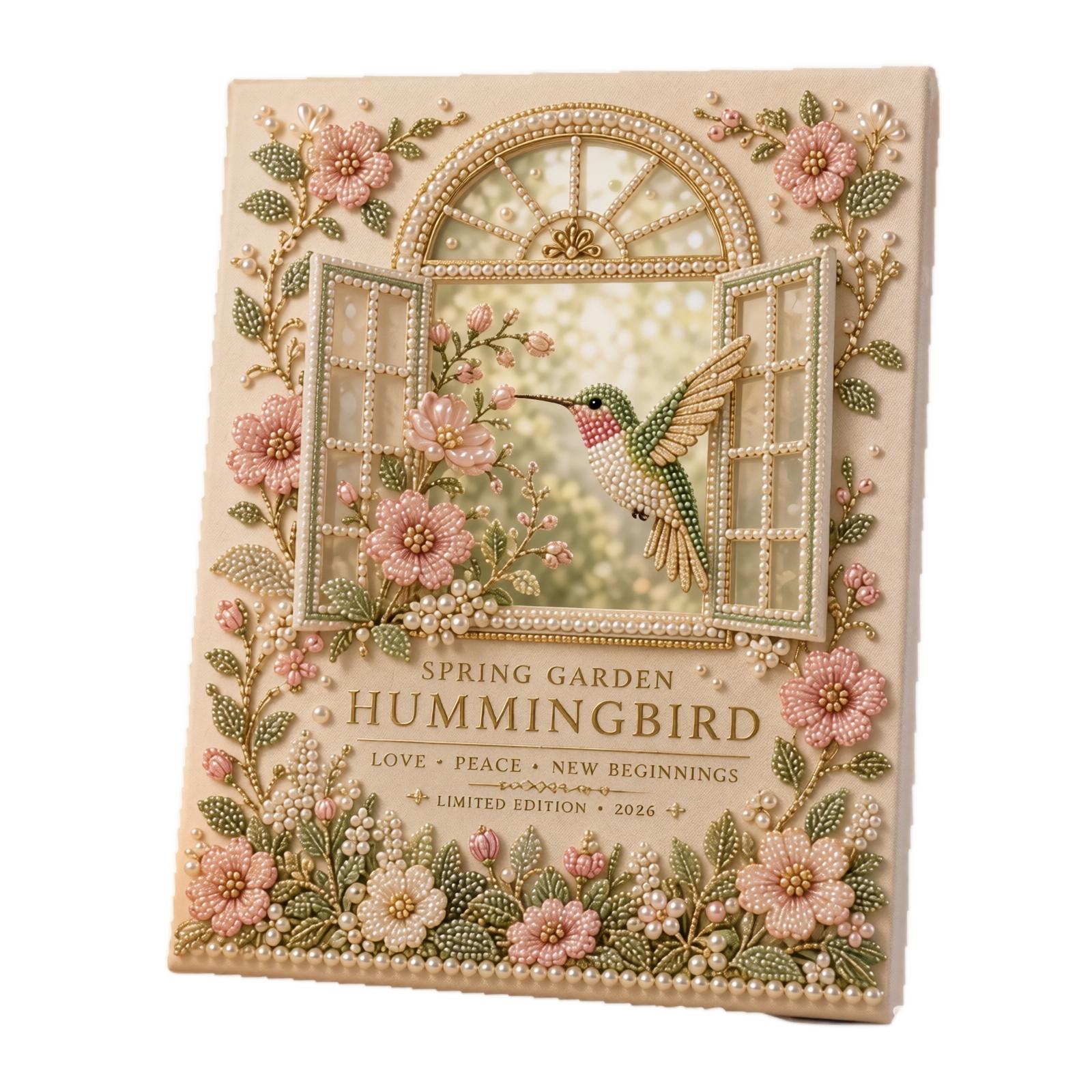 Spring Garden Hummingbird DIY Pearl Embroidery Kit Handmade Decorative Art Craft for Home Wall Hanging and Gift Projects One Size