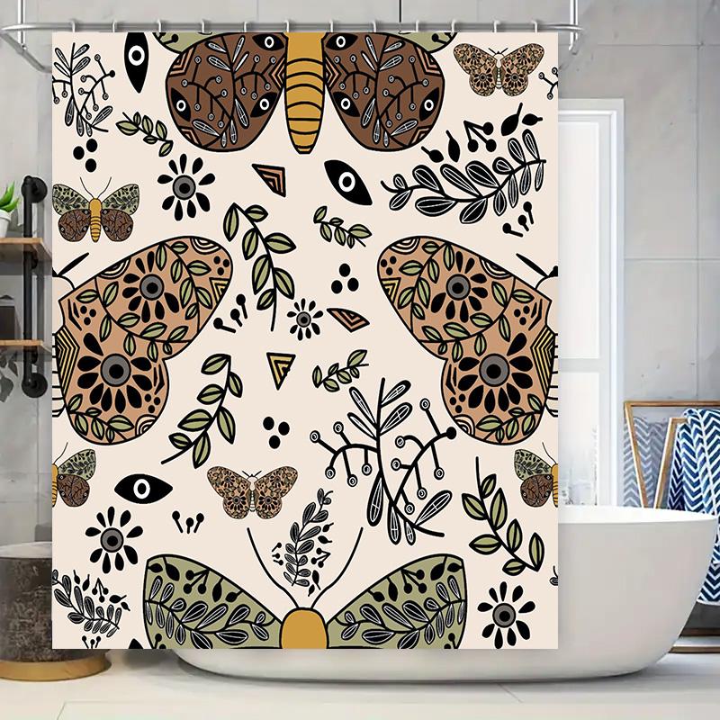 

Artistic Butterfly Shower Curtain With A Natural Pattern Decor For Bathroom Beige And Brown Color Scheme W60H190(CM)-1 Pcs