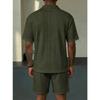 Men Cable Knit Texture 2 Piece Outfit Short Sleeve Polo Shirt And Casual Shorts Set