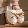 Women Bowknot Fuzzy Plush Thick Sole Warm Indoor Home House Slippers