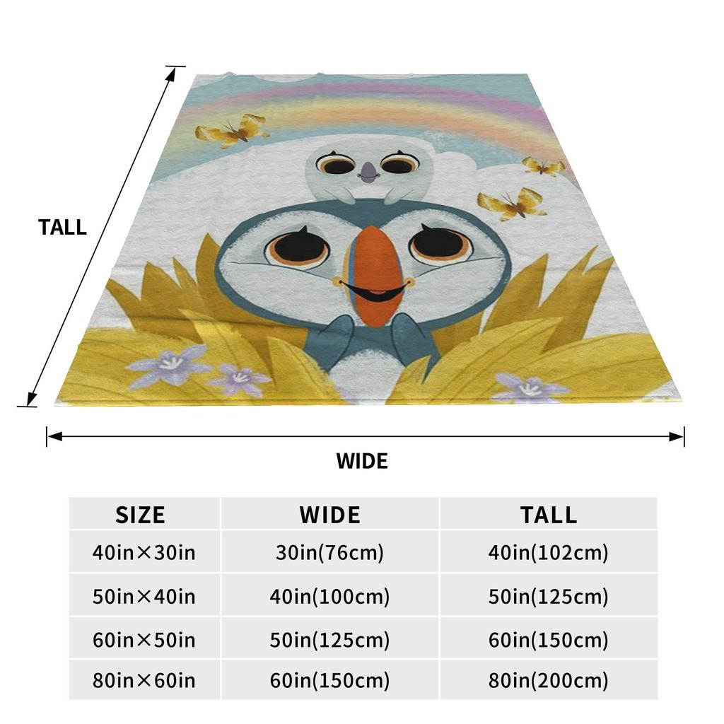 Flannel Throw Blanket Puffin Rock Cartoon Warm Plush Blankets Soft Bedspread for Bed Living Room Home Travel Couch
