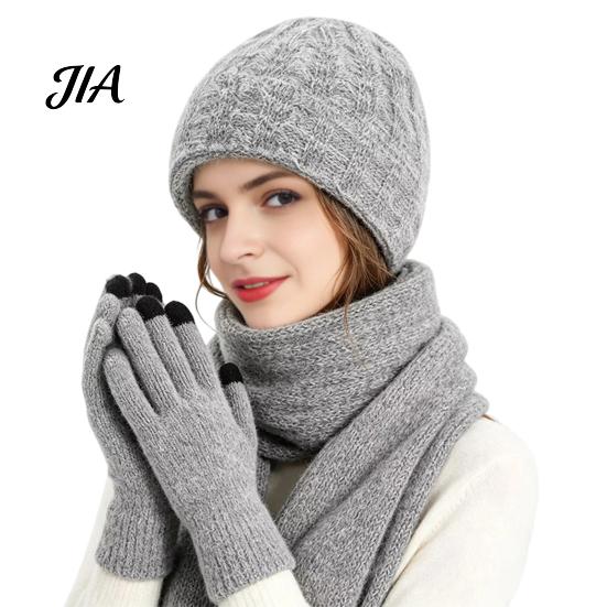 Unisex Stretchy Knit Hat Winter Scarf Gloves Set for Women, Warm Knitted Hat, Touch Holiday Gift Friends And Family Screen Gloves, 71 Inch Scarf, Cozy