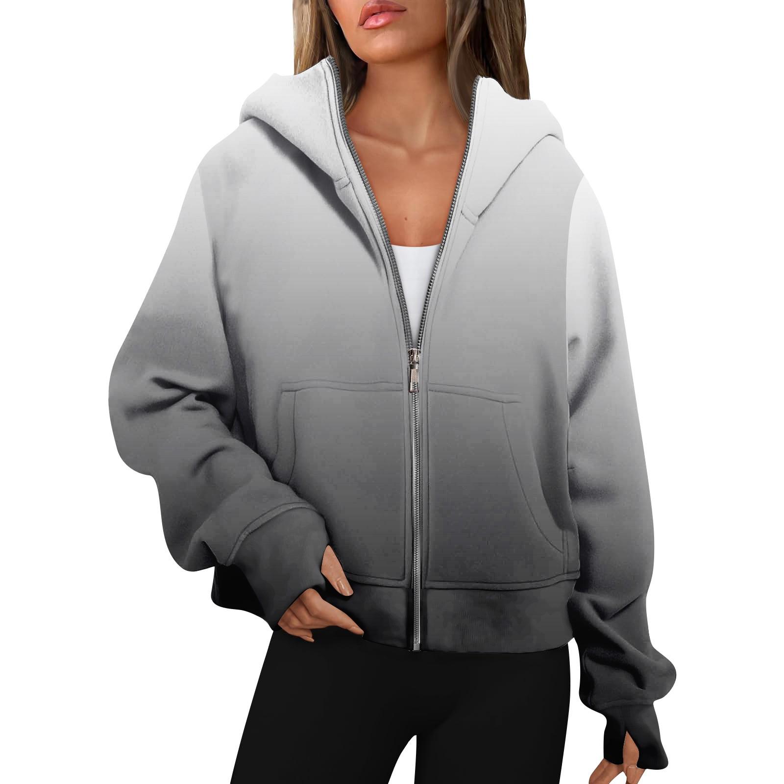

Женские толстовки с длинным рукавом, повседневные толстовки на молнии, толстовки с отверстиями для большого пальца, пальто, куртки с карманами XL серый