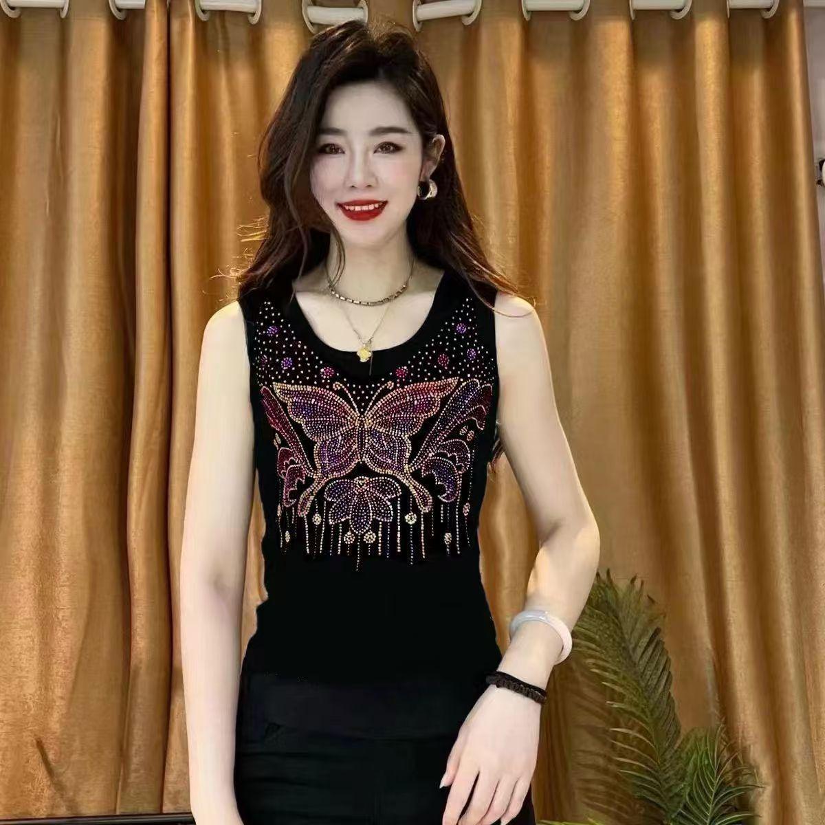 

Женская майка большого размера с кружевной спинкой и горячей отделкой стразами, утягивающая, из ледяного шелка L фиолетовый