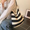 New tote bag niche design contrasting color striped knitted bag simple hollow portable shoulder bag women
