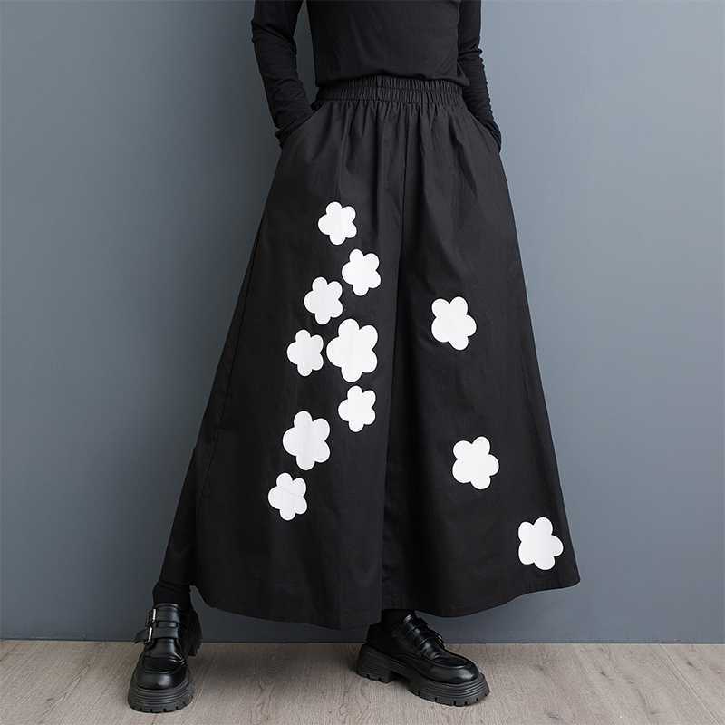 Spring and Autumn Loose Printed Nine Quarter Wide Leg Pants
