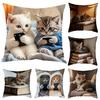 Realistyczna poszewka na poduszkę z kotem 18x18 cali Wzór kota Poszewka na poduszkę dekoracyjną Urocza poszewka na poduszkę z kotkiem do dekoracji domu Kanapy Sofy Salonu Sypialni