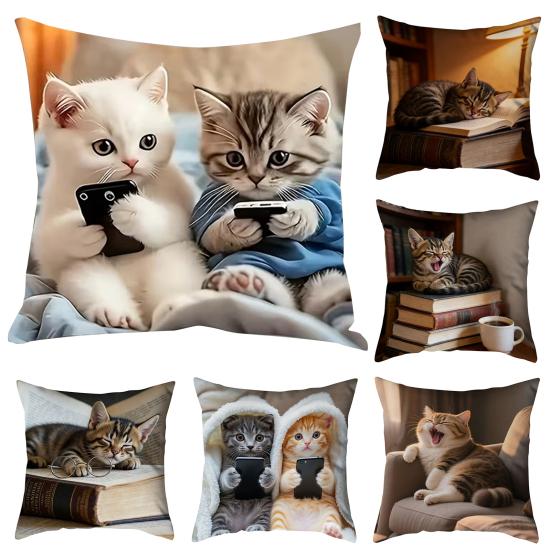 Realistyczna poszewka na poduszkę z kotem 18x18 cali Wzór kota Poszewka na poduszkę dekoracyjną Urocza poszewka na poduszkę z kotkiem do dekoracji domu Kanapy Sofy Salonu Sypialni