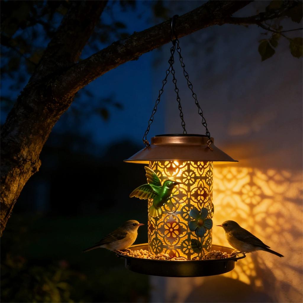 Wrought Iron Bird Feeder, Openwork Projection Pendant Light, Bird Feeder Chandelier, Hanging Garden Decorative Ambient Light