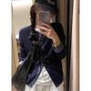 Design sense splicing plaid sweater women's spring new large size wear thin round neck knitted cardigan