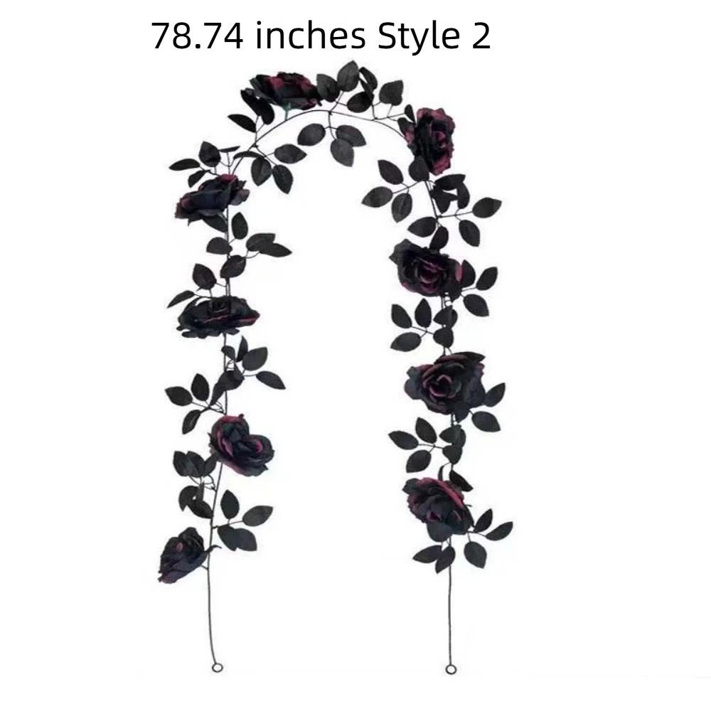 Reusable Artificial Black Rose Vine Flexible Spooky Gothic Wreath Staircase Handrail