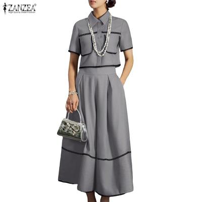 Blusa de Manga Corta para Mujer y Faldas Largas Conjuntos de Traje de Dos Piezas de Verano