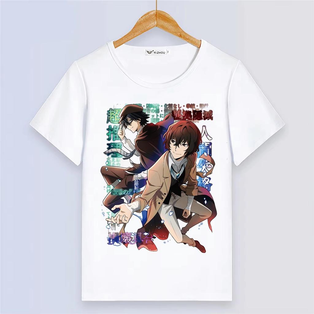 Anime Stray Dogs Damen Kurzarm Digitaldruck Weiß Sommer Cartoon Top Partner Outfit Cosplay Atmungsaktiv Damen und Herren T-Shirt