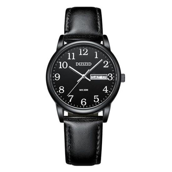 Mens watch analog waterproof leather strap simple popular stylish business classic date day slim easy-to-read dial unisex (Black B)