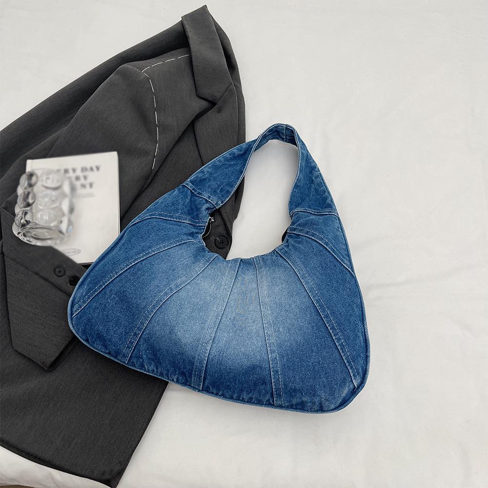 Women Denim Handbag Trendy Shoulder Bag with Zipper Underarm Purse With Pocket Clutch Bag for Work Travel Shopping