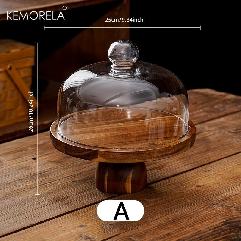 1PCS Acacia Wood Cake Tray High Foot Cake Display Tray Bread Plate With Cover Transparent Glass Cover And Without Lid Cake Stand