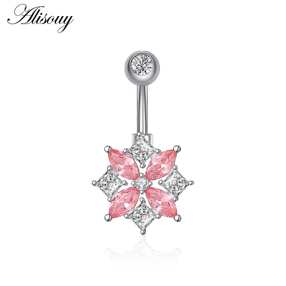 Alisouy 1pc Zircon Sexy Long Belly Ring Star Sun Moon Heart Navel Piercing Surgical Steel Women Belly Button Ring Navel Jewelry