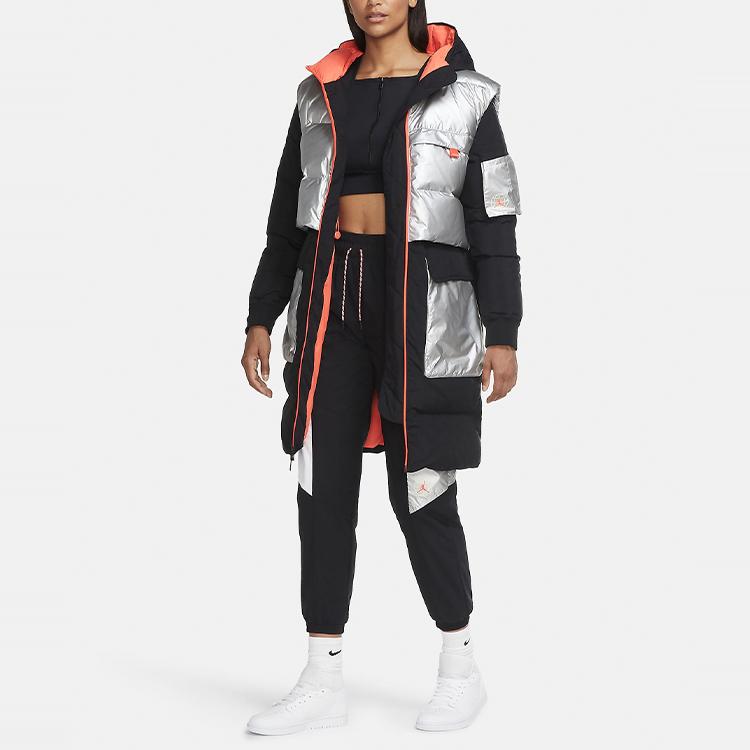 Jordan Giacca Piumino Media Lunghezza Color Block con Cappuccio Donna Capispalla Nero CV2561-010