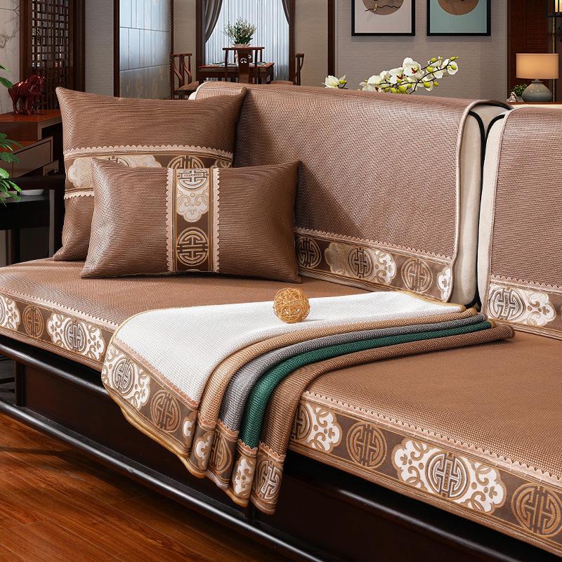 Summer Ice Silk Non-Slip High-End Combination Solid Wood Sofa Seat Cover Cover Backrest Towel