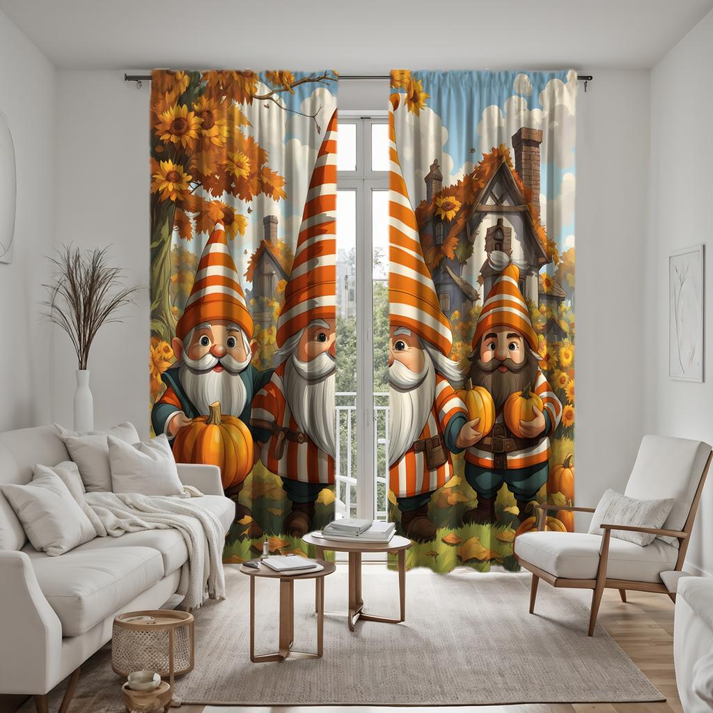 2pcs HD Country Thanksgiving Senior Cabin Sunflower Garden Curtain Yellow Tie Digital Printed Curtain Home Decor Style Decora