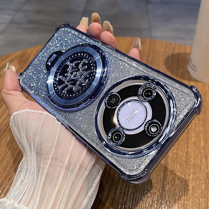 Applicable to Honor X70 mobile phone case rotating + bracket with lens film Honor X60Pro anti-drop soft case protective case