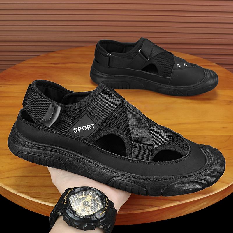 

Новые летние дышащие уличные полые пляжные удобные мужские сандалии с плоской подошвой 39