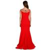 Fierte Women's Evening Dress Azr4383 Round Neck Drop Carving Crepe Fish Green Coral Red