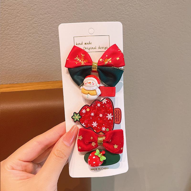 Weihnachts-Haarschmuck-Set für Kinder: Niedliche Cartoon-Haarspangen & -Gummis für kleine Mädchen
