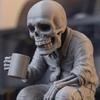 3D Printed Sitting Skeleton Statue with Coffee Cup, Drinking Coffee Skull Figurine, Compact Desktop Decoration for Office Study Room Ornaments