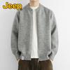 JEEP Men's American-Style Knit Zip-Up Baseball Collar Cardigan Jacket