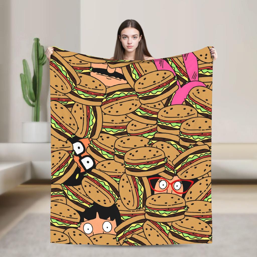 Super Warm Blankets Camping Anime Bobs Funny B-Burgers Throw Blanket Movie Flannel Bedspread For Home Decor Trend Sofa Bed Cover