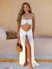 Damen Neckholder Bandeau Bikini Oberteil & Geraffter Transparenter Maxi Rock mit Hohem Schlitz 2-teiliges Badeanzug Cover-up Set K236