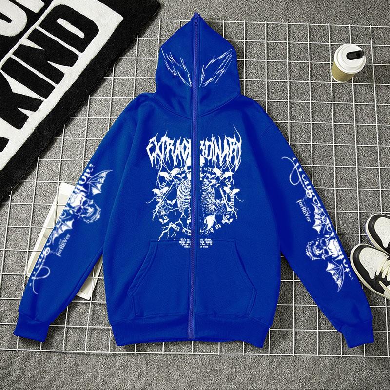 Męska bluza z kapturem na zamek Luźny krój Y2K Dark Academia Streetwear Oversize Pulower Casualowa kurtka
