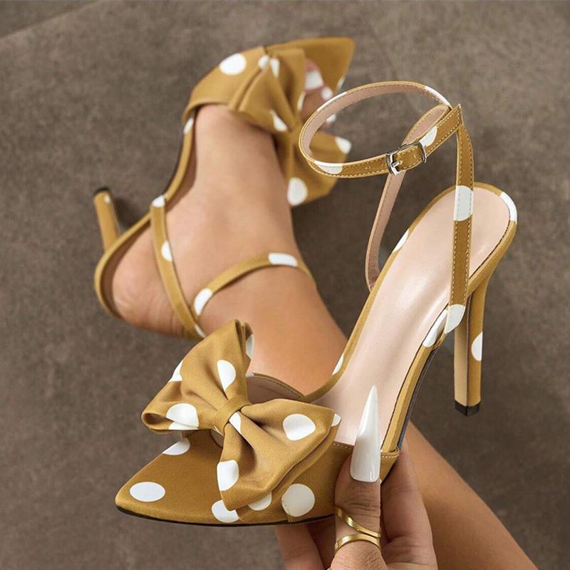 Fashion Liyke Summer Fashion Polka Dot Butterfly Knot High Heels Gladiator Sandals Women Peep Toe Buckle Strap Party Prom Ladies Shoes