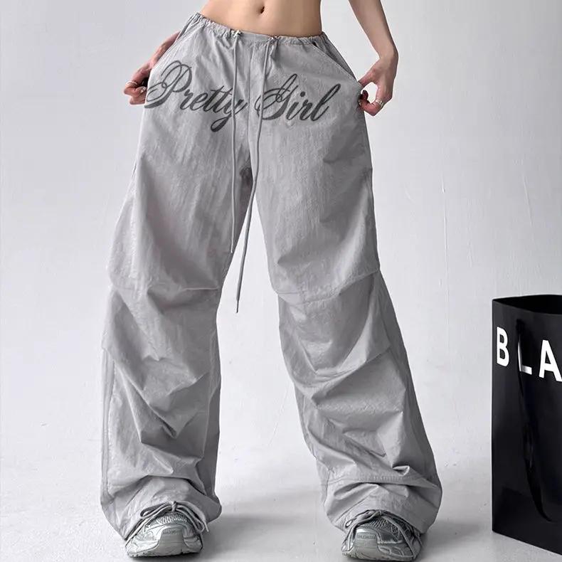 VIONA American Retro Hot Girl Hip Hop Letter Wide-Leg Pants Women Loose Pleated Design Dancing Trousers Summer Quick-Dry Pants