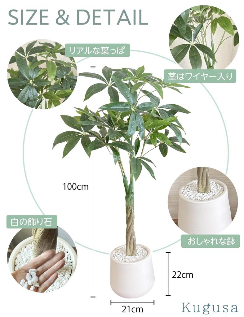 Kugusa von einem großen künstlichen Glücksbaum [Überwacht vom Floristen] Grün, Pachira, realistisch, Zimmerpflanze, Zimmerpflanze, Blume, 100cm,