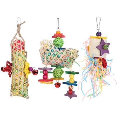3pcs Rattan Paper Bird Hanging Cage Toys with Hook Parrots Biting Chewing Toy Accessory