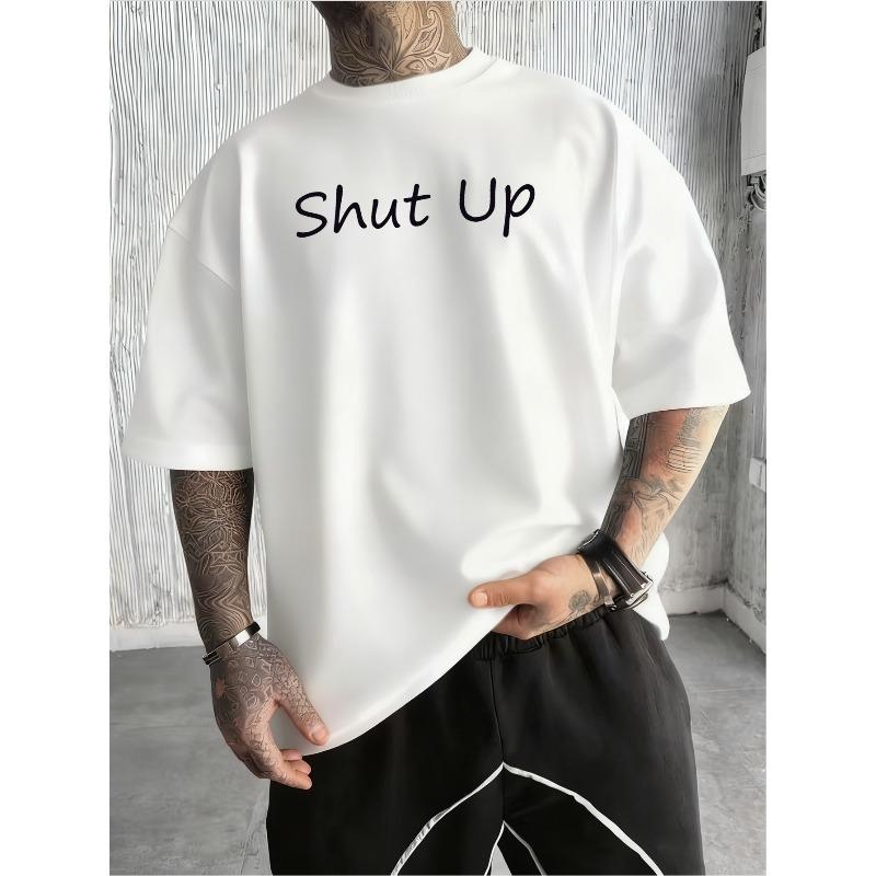 European Sizes Men's Edgy Hip Hop Streetwear T-Shirt, "Shut Up" Rapper Portrait Print, Urban Music Graphic Tee, Quick Dry Basic Top