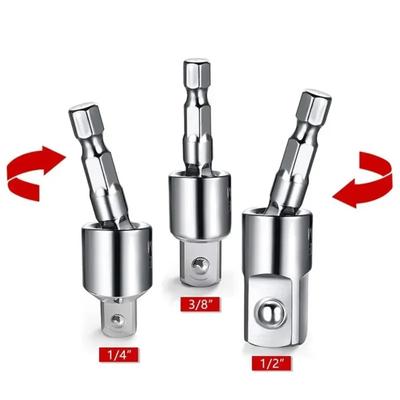 Hexagonal Shank To Quadrilateral Socket Universal Joint Rod Driver Connector 360 Degree Hand Drill Conversion Head 1/4"3/8"1/2"