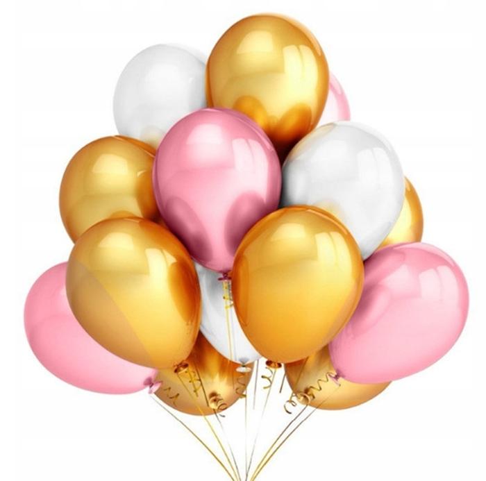 100Szt Balony Metaliczne Lateksowe Różowe Złote Białe Duże 30Cm Chrom Urodziny