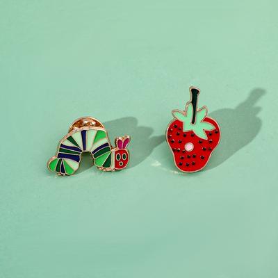 Personality and Creativity Cute Strawberry Caterpillar Alloy Brooch Strawberry Bug Modeling Metal Badge