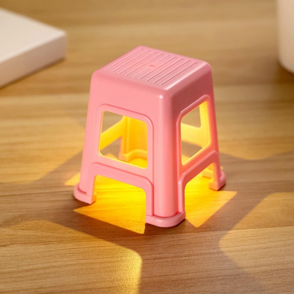 Ornament Plastic Material LED Mini Stool LED Light Stool Shape Night Light Cute Design Mini Size Phone Holder Desktop Use
