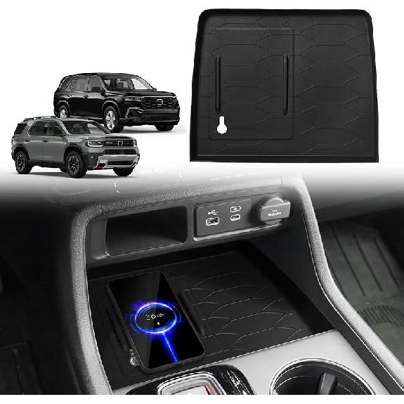 Muslogy Compatible With Honda Pilot -2025/2026 Passport Accessories Center Console Wireless Charger Protective Mat Center Console Erts Liner 23+Pilot wireless chargin