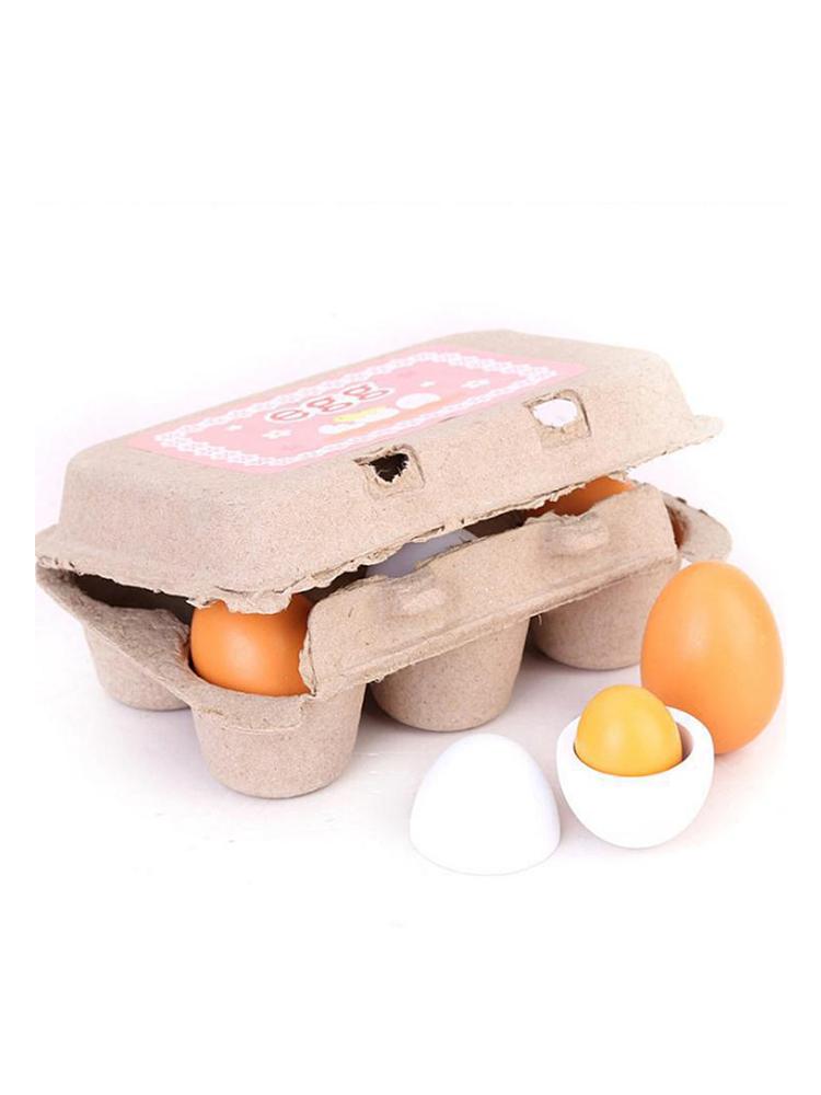 

6pcs Wooden Fake Eggs Kitchen Toy Easter Egg Set Simulation Pretend Play for Kids Montessori Educational Food Toy for Child Gift