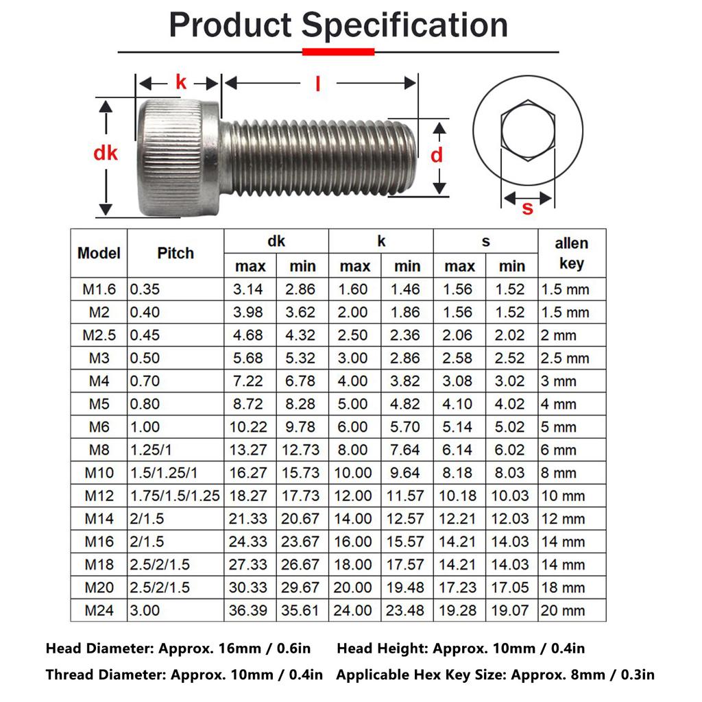 Hex Bolt Socket Screw A2 Stainless Steel 1.25mm Fine Pitch Fastener Hardware Fastener Hardware Stainless Steel Hex Bolt