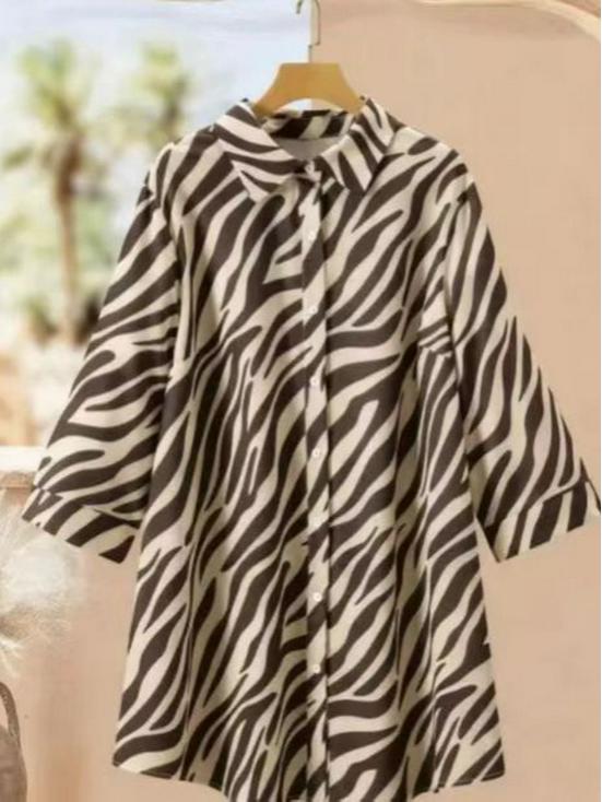 Plus Size Zebra Print Two-Piece Set: Short Sleeve Top & Wide-Leg Pants, Comfortable & Breathable.